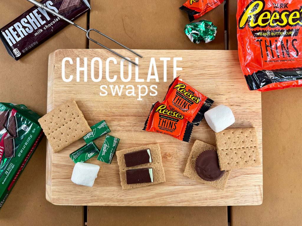 Upraded Smores With Chocolate Alternatives Like Andes Mints And Dark Reeses Peanut Butter Cup Things